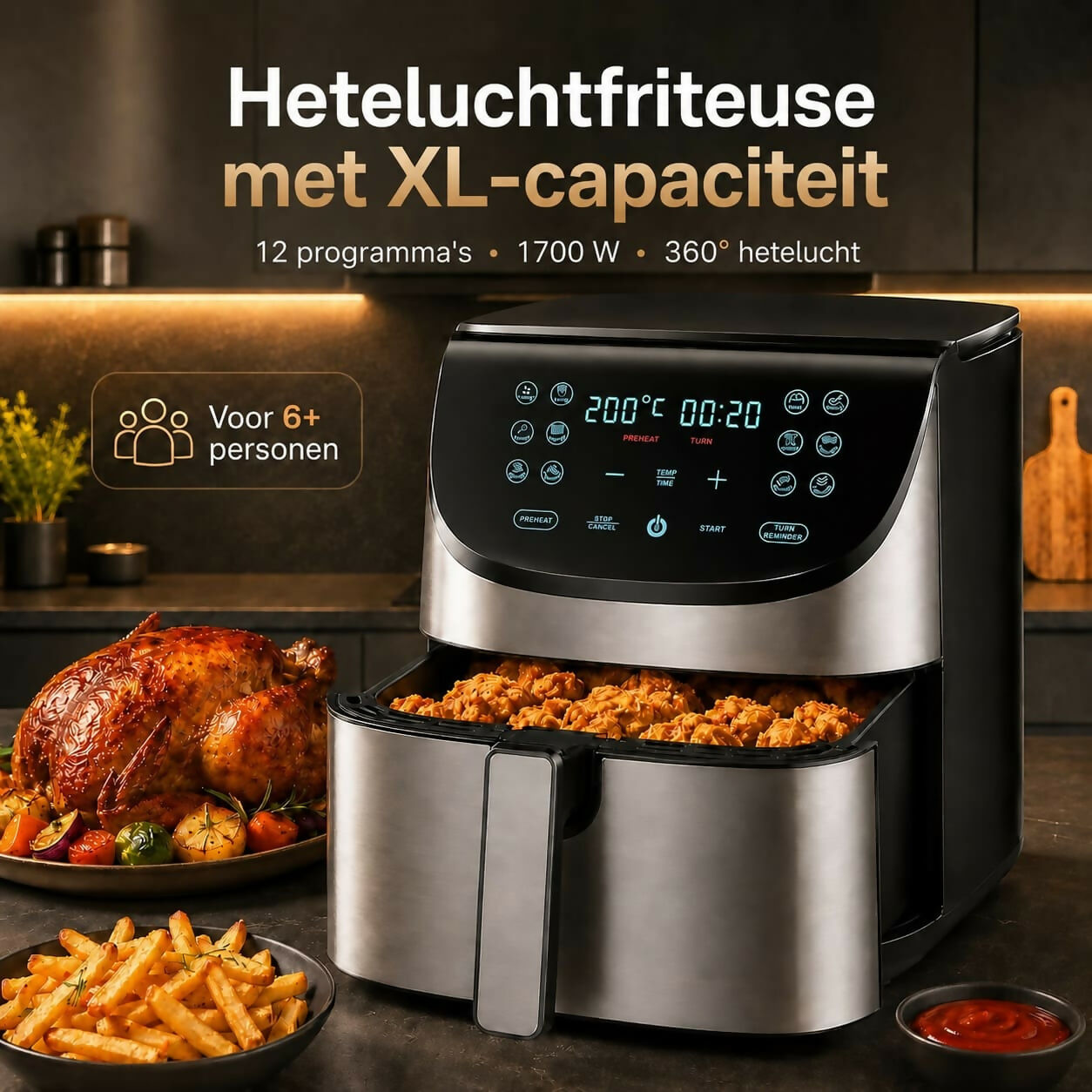 Oryzom AirCrisp Pro - 360° heteluchttechnologie met 1700 W voor snelle en gezonde maaltijden