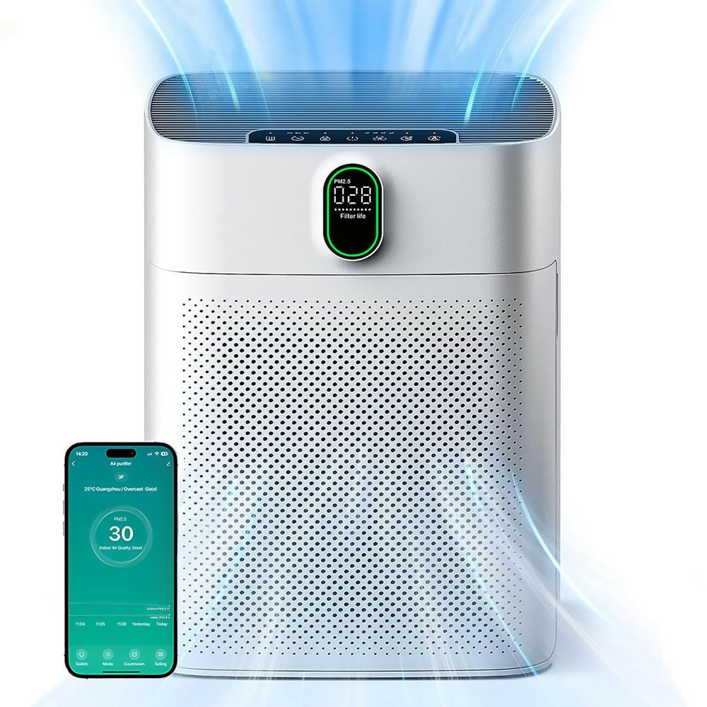 Smart Luchtreiniger V1 Pro – Krachtige HEPA-filtratie met PM2.5-sensor, app- en spraakbediening voor schone binnenlucht